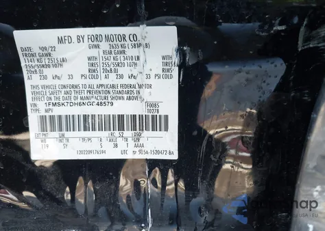 2022 Ford Explorer Xlt z USA, uszkodzony, nr VIN 1FMSK7DH6NGC48579